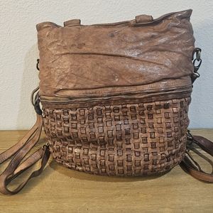Langellotti Italian Tuscan distressed leather Shoulder bag/backpack duo